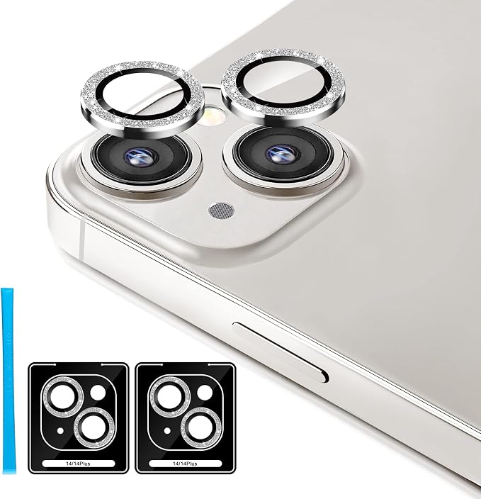Jeluse 2X2 Pack Camera Lens Protector for iphone 14 Plus for iphone 14, 9H Tempered Glass Screen Protector Cover [Alignment Kit Eazy installation] Metal Individual Ring
