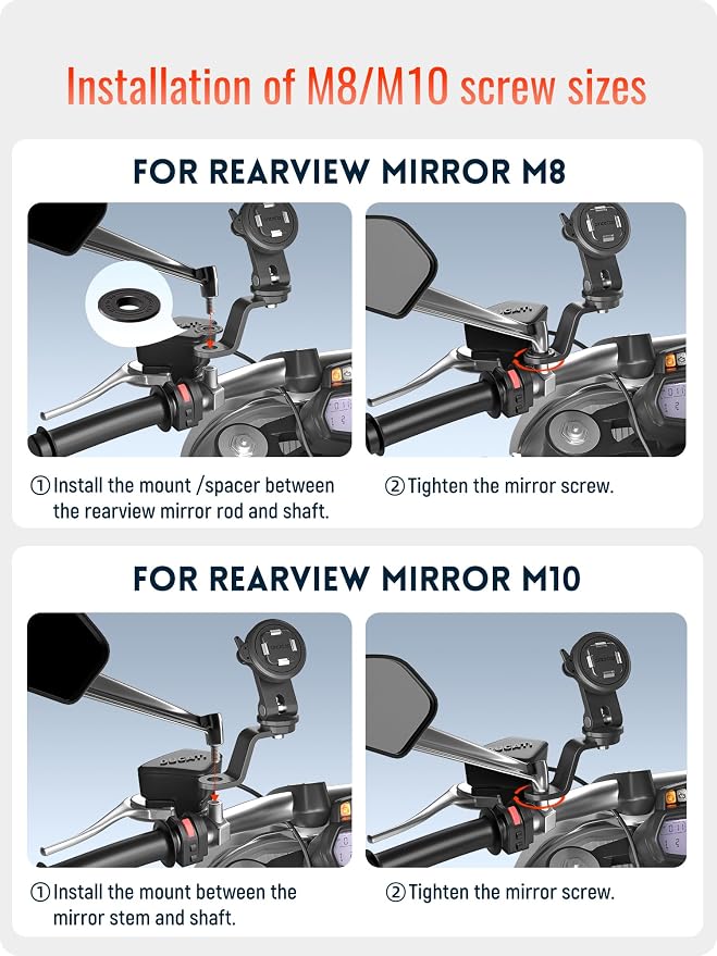 sincetop Motorcycle Rearview Mirror Phone Mount - Series Q [ Quad ] - Motorbike Phone Holder,Quick Release Aluminum Moto ATV Scooter Cell Phone Stand