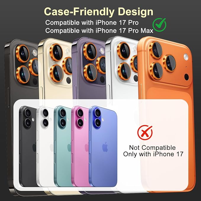 2 Pack Camera Lens Protector for iPhone 17 Pro/17 Pro Max, [AR+AF Coating] HD Clear Tempered Glass Lens Cover, 9H Hardness, Scratch Resistant, Anti-Fingerprint, Easy Installation