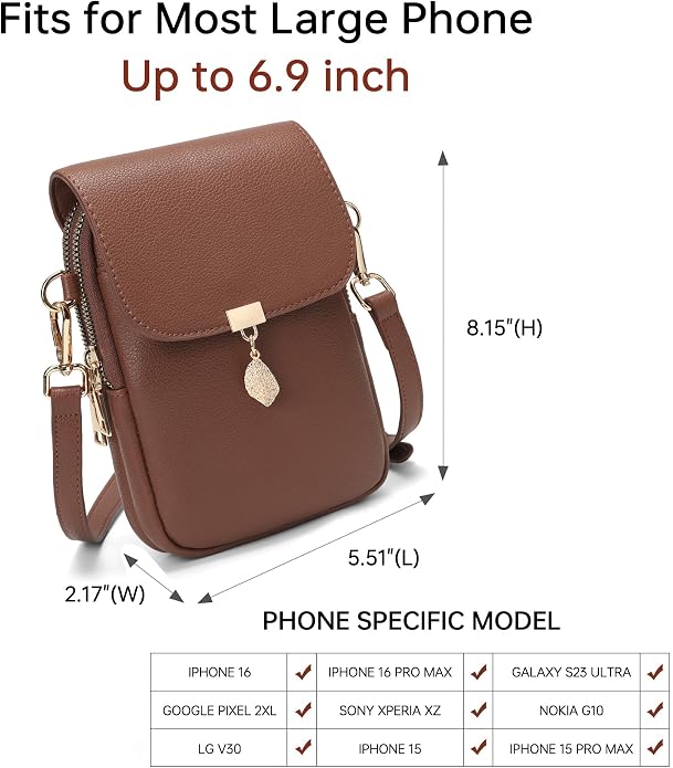 Small Crossbody Bags for Women Leather Multi Pocket Cell Phone Purse with RFID Blocking Card Slots for Everyday Use