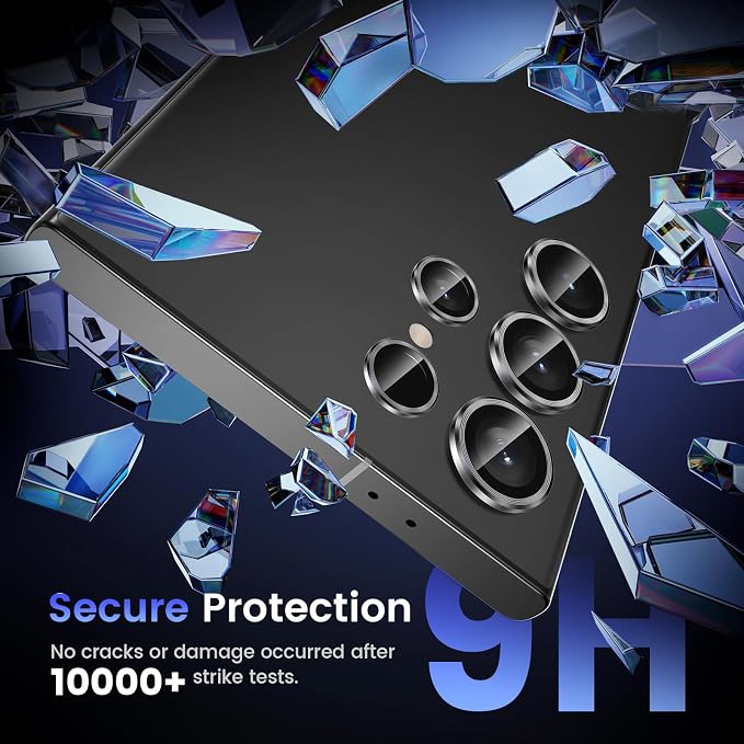 Tensea (3+2PCS for Samsung Galaxy S24 Ultra 5G Camera Lens Protector, 9H Tempered Glass Camera Cover Screen Protector Metal Individual Ring for S24 Ultra 5G 2024 [Installation Tray][Case Friendly]