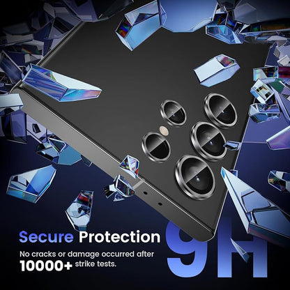 Tensea (3+2PCS for Samsung Galaxy S24 Ultra 5G Camera Lens Protector, 9H Tempered Glass Camera Cover Screen Protector Metal Individual Ring for S24 Ultra 5G 2024 [Installation Tray][Case Friendly]