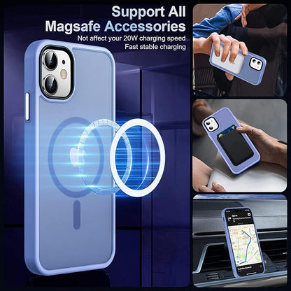 MOCCA Strong Magnetic for iPhone 11 Phone Case,[Compatible with Magsafe][Glass Screen Protector+Camera Lens Protector] Slim Thin Shockproof Cover Case for iPhone 11 6.1 inch, Blue