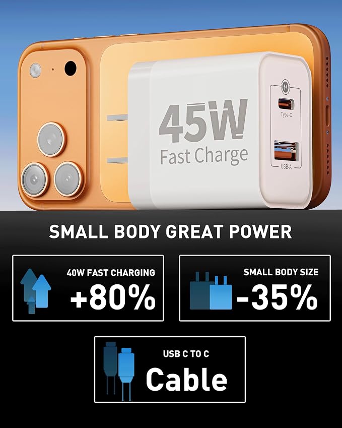 45W USB C Fast Charger for Google Pixel 10/10 Pro XL/Fold/10a/9/9 Pro XL/9a/8/8a/7/6/5/4 XL, 3-Pack 45W Dual Port Type C Wall Charger Super Fast Charging Block Power Adapter with 6FT USB-C Cable Cord