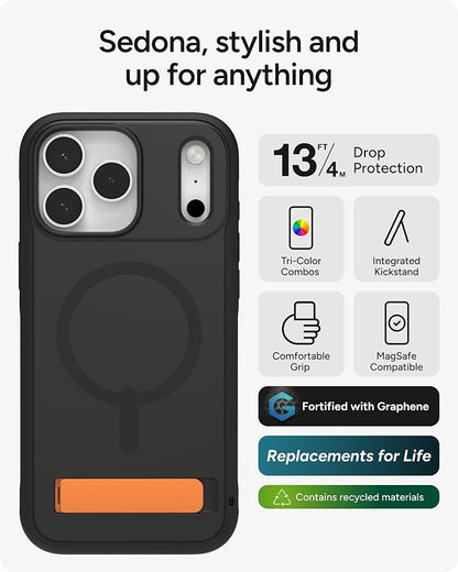 ZAGG Sedona Snap Case with Kickstand for iPhone 17 Pro Max - Flood Black, Drop Protection (13ft/4m), Multi-Layer Protection, with Camera Button, MagSafe Phone Case with Impact-Absorbing Bumpers