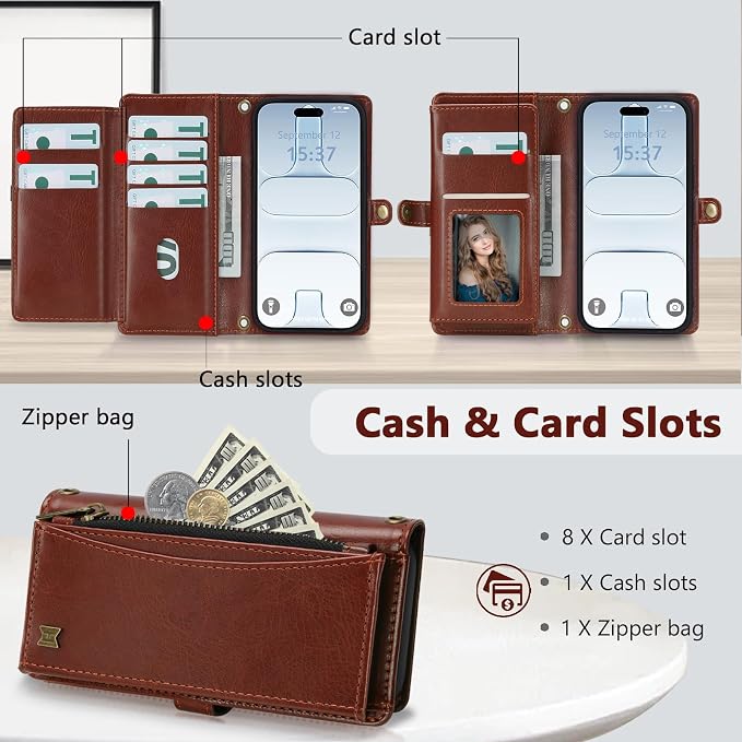 Wallet Case for iPhone Air with Card Holder/Crossbody Wallet/Strap,[RFID Blocking][Magnetic] PU Leather Phone Case for iPhone Air,6.5 in,Brown