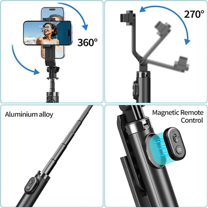 Mini Selfie Stick Tripod, Pocket Flex Tripod i-Phone Android Phone Grip, Portable Small Size Travel Compact Phone Selfie Stick with Remote, Handheld Metal Mount Live Streaming, Video Recording (A07-D)