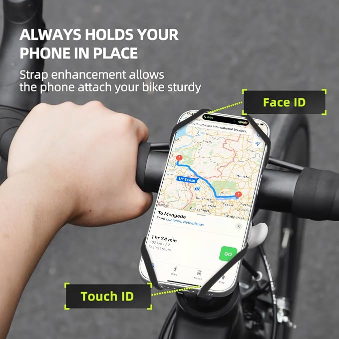 Bike Phone Mount for Handlebar – Scratch-Free Silicone Holder with Anti-Slip Grip, Universal Cycling Phone Stand Compatible with iPhone/Samsung (4.0"-7.2"),Horizontal & Vertical Installation