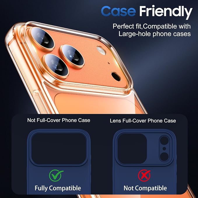 UniqueMe for 3 Pack iPhone 17 Pro Max Camera Lens Protector - [Drop Protection] [Case Friendly] 9H Tempered Glass Camera Cover Screen [Update New Version] - All Orange