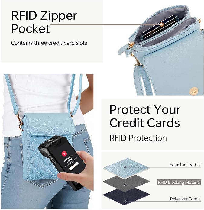 RFID Small Crossbody Purses for Women Quilted Cell Phone Purse with RFID Blocking Credit Card Slots