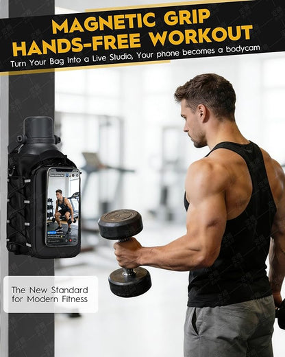 MKZ Magnetic Gym Bag for Men & Women – Strong Magnetic Phone Holder for Gym Equipment, Water Bottle Bag Crossbody with Phone Mount & Water Bottle Holder, Ideal for Workout, Running, Hiking, Travel