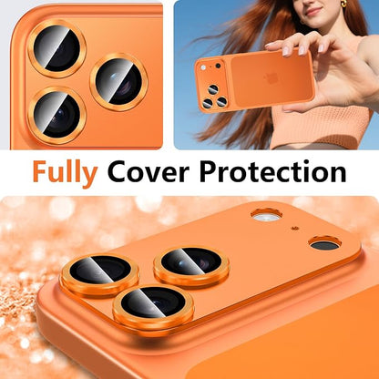 for iPhone 17 Pro Camera Lens Protector, [Military Grade Shatterproof] [Strong Adsorption] [Case Friendly] Full Coverage Metal Aluminum Alloy 9H Tempered Glass Camera Screen Cover, Orange