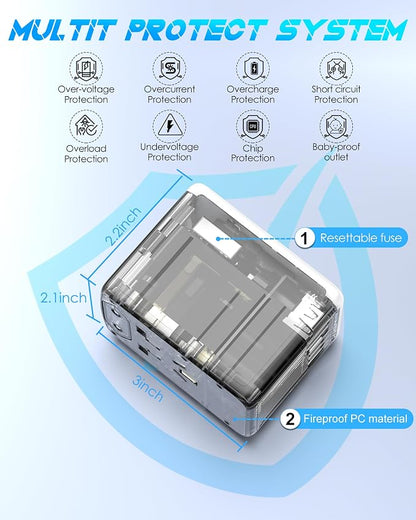 Universal Travel Adapter, 35W PD Fast Charging, for Europe UK US Japan | 5 USB C/A Ports & 2500W AC Outlet, International Power Adapter for 200+ Countries, Compatible with iPhone, MacBook, Tablet