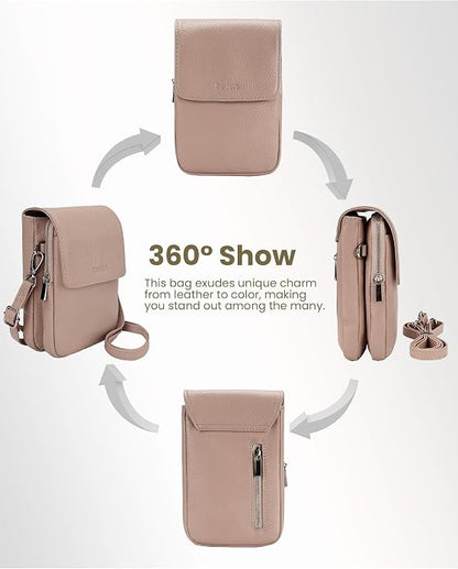 befen Genuine Leather Small Crossbody Bags for Women, Cell Phone Cross body Purse Bag with RFID Blocking Card Slots