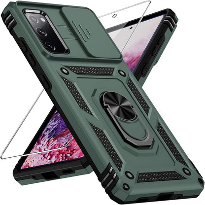Weycolor for Samsung Galaxy S20 FE 5G Case with Camera Lens Cover, HD Screen Protector, 10 FT Military Grade Drop Protection, Magnetic Ring Holder Kickstand Protective Phone Case, Pine Green