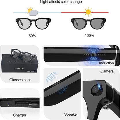 Ai Smart Glasses with Camera and Bluetooth - 4K HD Video Recording, Real-Time Translation, with Color-Changing Lenses for Travel, Sports, Outdoor Use
