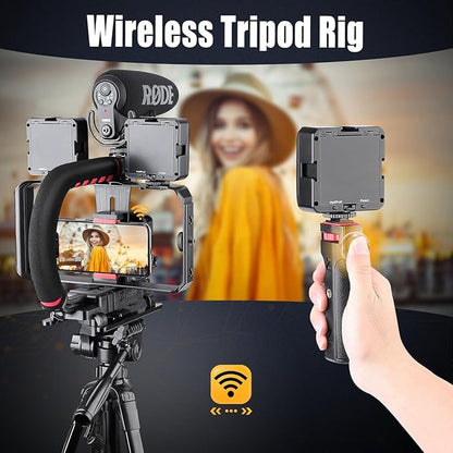 Zeadio Camera Smartphone Handheld Stabilizer, Triple Cold-Shoe Handle Grip Compatible with All Camera Action Camera DSLR Smartphone