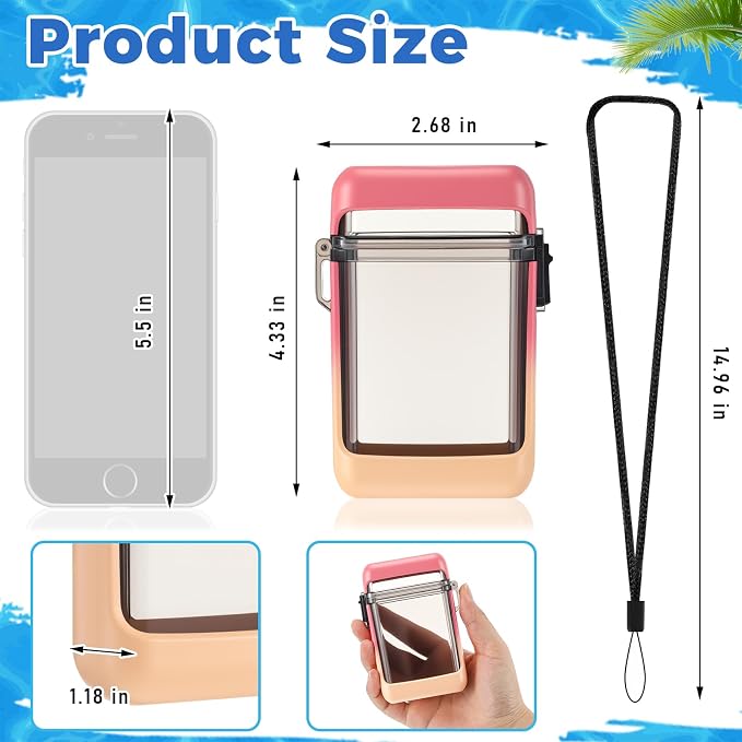 Outus 3 Pcs Waterproof ID Badge Holder Case with Waterproof Buckle Floating Sports Case Locker with Adjustable Hanging Rope Plastic Card Dry Box(Blue, Pink, Green,4.33 x 2.68 x 1.18 in,Macarons)