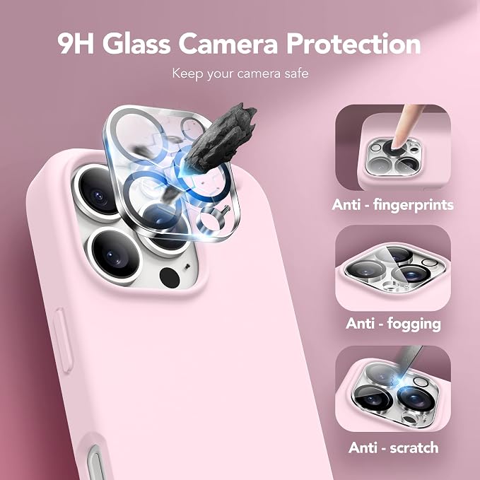 GONEZ Magnetic for iPhone 16 Pro Case, Compatible with MagSafe, [Screen Protector + Camera Lens Protector], Silicone Shockproof Anti-Scratch Protective Phone Case 6.3 inch, Pastel Pink