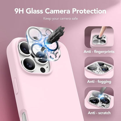 GONEZ Magnetic for iPhone 16 Pro Max Case, Compatible with MagSafe, Liquid Silicone Case, with Screen Protector + Camera Protector, Full Body Protective Shockproof Phone Cover 6.9", Pastel Pink
