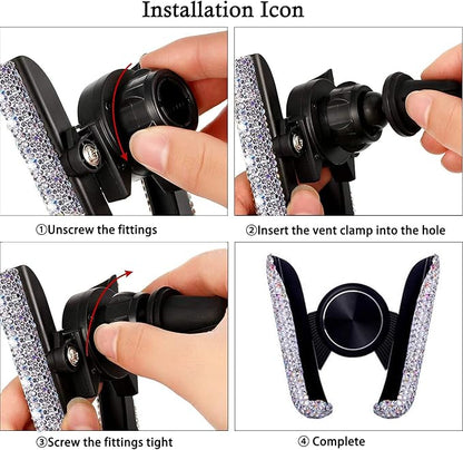 SUNCARACCL Bling Car Phone Holder - Mini Dash Air Vent Automatic Phone Mount - Universal 360Adjustable Crystal Auto Car Stand - Pink