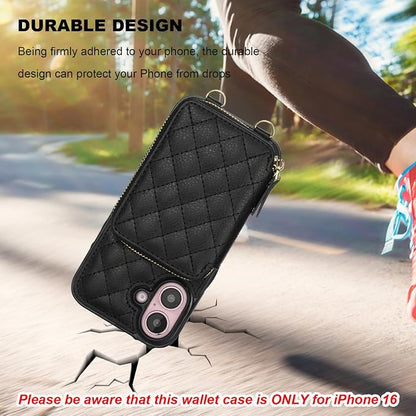 Bocasal Crossbody Wallet Case for iPhone 16, RFID Blocking PU Leather Zipper Handbag Purse Flip Cover, Kickstand Folio Case with Card Slots Holder Wrist Strap Lanyard 5G 6.1 Inch (Black)