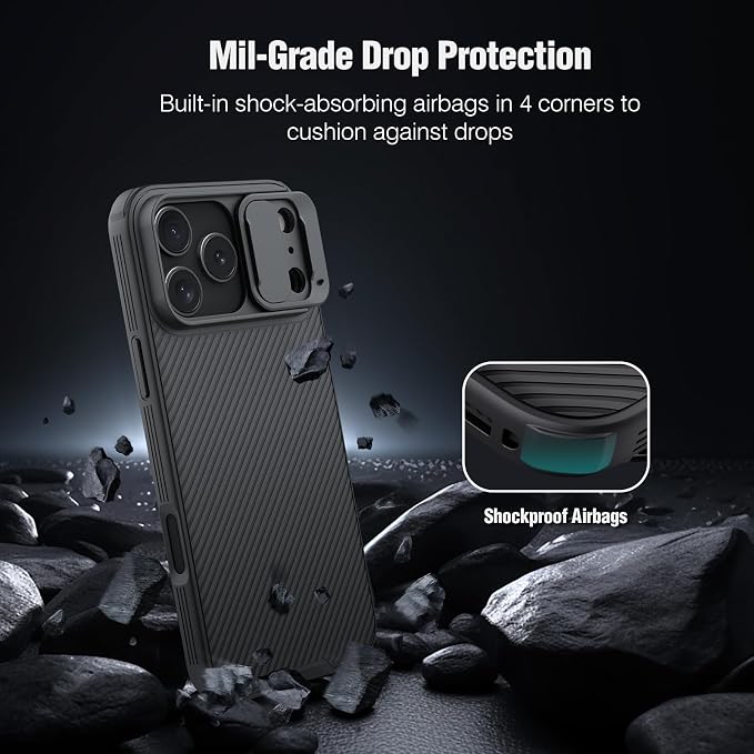 Nillkin Camshield Case for iPhone 17 Pro Max Case, [Built-in Dual Camera Cover][Slim Profile] [Military Grade Drop Protection] Shockproof Bumper Phone Case 6.9 inch 2025 Black