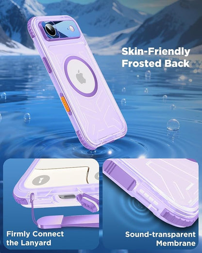 for iPhone Air Waterproof Case with Magsafe, Built-in [Camera & Screen Protector] [Lanyard], IP68 Water Proof Full Body Dustproof Heavy Duty Frosted Protective Phone Cover, 6.7" Purple