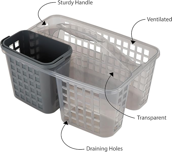Bath Bliss 2 in 1 Portable, Bathroom Shower Caddy for Shampoo, Conditioner, Soap, and Cosmetics, in Grey Bath Tote (26118-GREY)