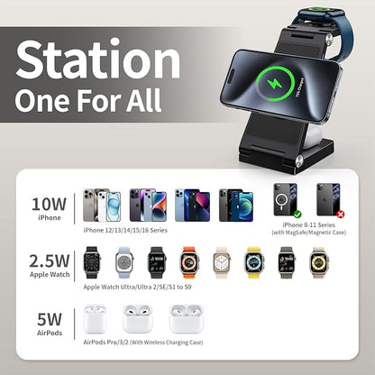 2026 Traveling Wireless Mag-Safe Fast Charging Station,Magnetic 3 in 1 Charger with Light for iPhone 17 16 15 14 13 12 Pro Max Plus,Apple Watch Series & Air pods 4 3 2 Pro-Gifts for Wife & Husband