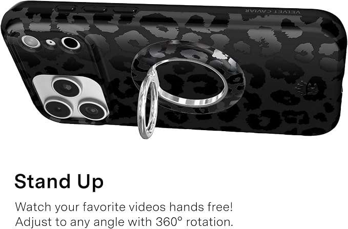 VELVET CAVIAR Compatible with MagSafe Phone Grip 2.0 | Cute Magnetic Ring Holder | Finger Loop Kickstand | Pop On Accessory for iPhone 17, 16, 15, 14, 13, 12 | Black Leopard