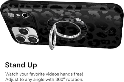 VELVET CAVIAR Compatible with MagSafe Phone Grip 2.0 | Cute Magnetic Ring Holder | Finger Loop Kickstand | Pop On Accessory for iPhone 17, 16, 15, 14, 13, 12 | Black Leopard