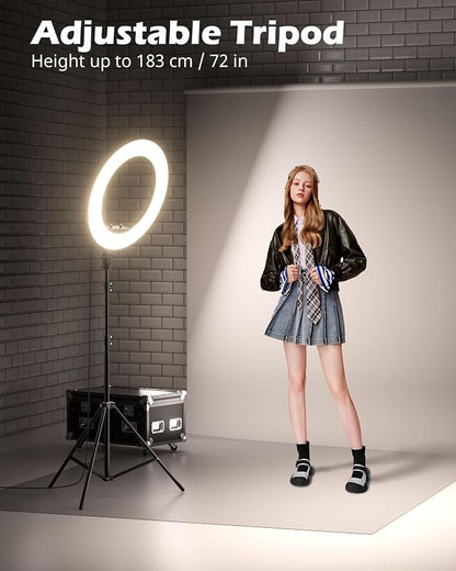 UBeesize 22'' Ring Light with 72'' Stand, 65W Large Ring Light with Phone Holder, Dimmable LED Light for Makeup Barber Stylist Tattoo YouTube TikTok Photography