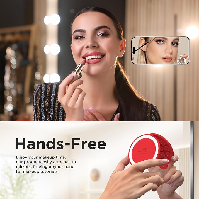 Magnetic Suction Cup Phone Mount, Compatible with MagSafe, Silicone Octo Cup Buddy Sticky Grip Holder for iPhone and Android, Removable Hands-Free Phone Stand Selfie/Video for TikTok, Red
