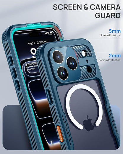 Lanhiem Magnetic for iPhone 17 Pro Case, IP68 Waterproof, Dustproof, Compatible with Magsafe, Built-in Screen Protector, Full Body, Heavy Duty, Rugged Phone Cover, 6.3 inch, Blue
