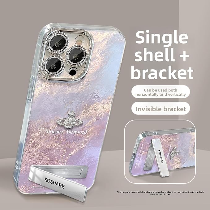 Case for iPhone Case, |Glass Lens Protector|Reflective|Sparkle & Glitter Design|Portable Bracket，It's a Great Gift for Girls (Purple, iPhone 17 case)