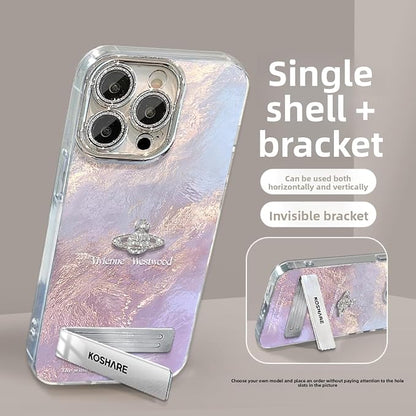 Case for iPhone Case, |Glass Lens Protector|Reflective|Sparkle & Glitter Design|Portable Bracket，It's a Great Gift for Girls (Blue, iPhone 13 pro max case)