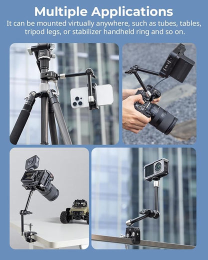 SmallRig Clamp w/ 1/4" and 3/8" Thread Holes, 9.8 Inches Adjustable Friction Power Articulating Magic Arm with Phone Holder for Action Cameras, Smartphones, LCD Monitor/LED Lights - 5326