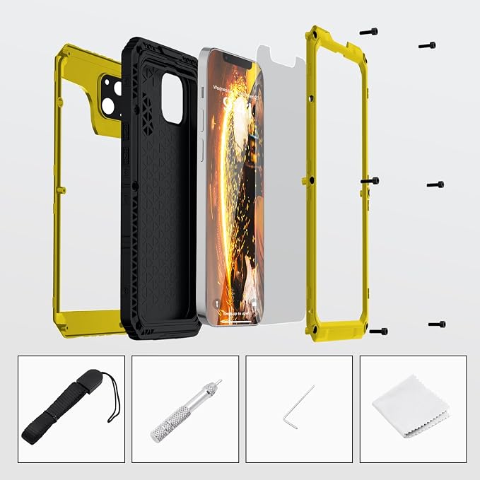 Mitywah Waterproof Case for iPhone 14 Plus, Heavy Duty Shockproof Case with Built-in Screen Protector, Full Body Underwater Protective Metal Case 6.7 inch, Yellow