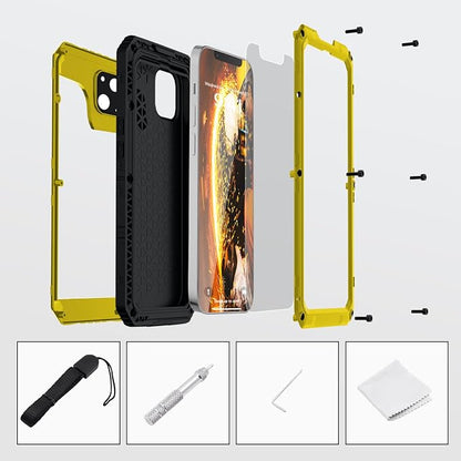 Mitywah Waterproof Case for iPhone 14 Plus, Heavy Duty Shockproof Case with Built-in Screen Protector, Full Body Underwater Protective Metal Case 6.7 inch, Yellow
