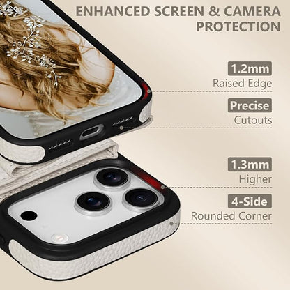 Keallce Wallet Case for iPhone 17 Pro 6.3'', Flip Case with RFID Blocking Card Holder Slots Kickstand, PU Leather Protective Folio Cover for Women, Beige