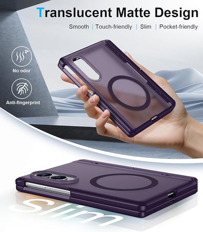 for Samsung Galaxy Z Fold 8 Case,[Compatible with MagSafe][Built-in HD Screen Protector & Kickstand][Hinge Protection]Translucent Matte Full-Body Shockproof Phone Case for Z Fold 8 Wide,Purple