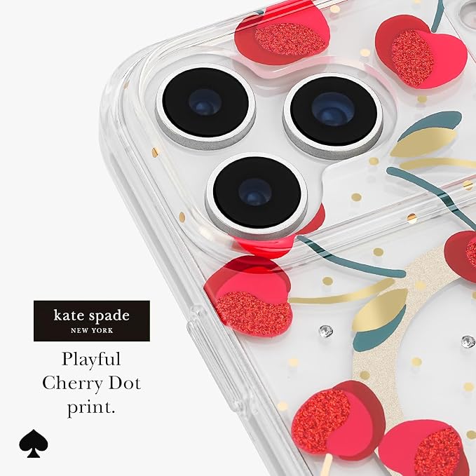 kate spade new york iPhone 17 Pro Case - Compatible with MagSafe - Designer Phone Case - Cherry Dot Gems