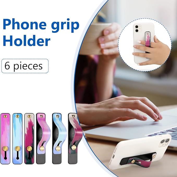 Weewooday 6 Pieces Phone Grip Holder Cell Phone Grip Strap Telescopic Finger Strap Stand Universal Finger Kickstand for Most Smartphones(Dreamy Colors)