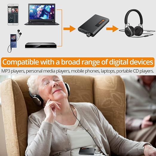 Neoteck Portable 3.5mm Headphone Amplifier with Bluetooth 5.0 Receiver, Two-Stage Gain Switch, 16-300 Ohm HiFi Earphone Amp, Aluminum Matte Surface