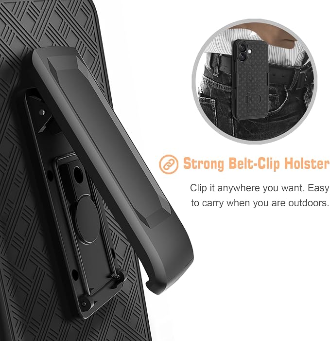 Fingic for iPhone 16 Case,iPhone 16 Belt Clip Holster Case Slim Combo Shell with Kickstand Swivel Holster Rugged Shockproof Antiscratch Full Body Protective for iPhone 16,6.1“,2024,Black