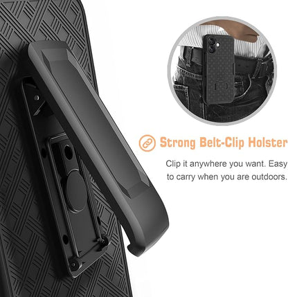 Fingic for iPhone 16 Case,iPhone 16 Belt Clip Holster Case Slim Combo Shell with Kickstand Swivel Holster Rugged Shockproof Antiscratch Full Body Protective for iPhone 16,6.1“,2024,Black