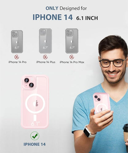 Compatible with iPhone 14 Case, Built-in Screen Protector, with Camera Lens Protector, [Compatible with MagSafe] Full Body Phone Case, Magnetic Protective Cover for 14 6.1" (Pink)