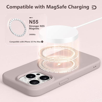 GONEZ for iPhone 15 Pro Max Case Silicone, Compatible with Magsafe, Camera Protector + Screen Protector, Soft Anti-Scratch Microfiber Lining, Liquid Silicone Shockproof Phone Cover, Light Taro