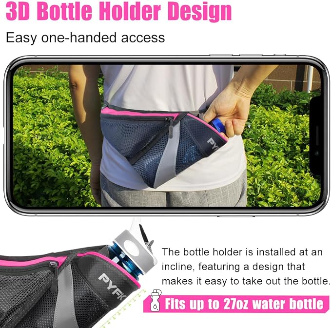 PYFK Running Belt Hydration Waist Pack with Water Bottle Holder for Men Women Waist Pouch Fanny Bag Reflective
